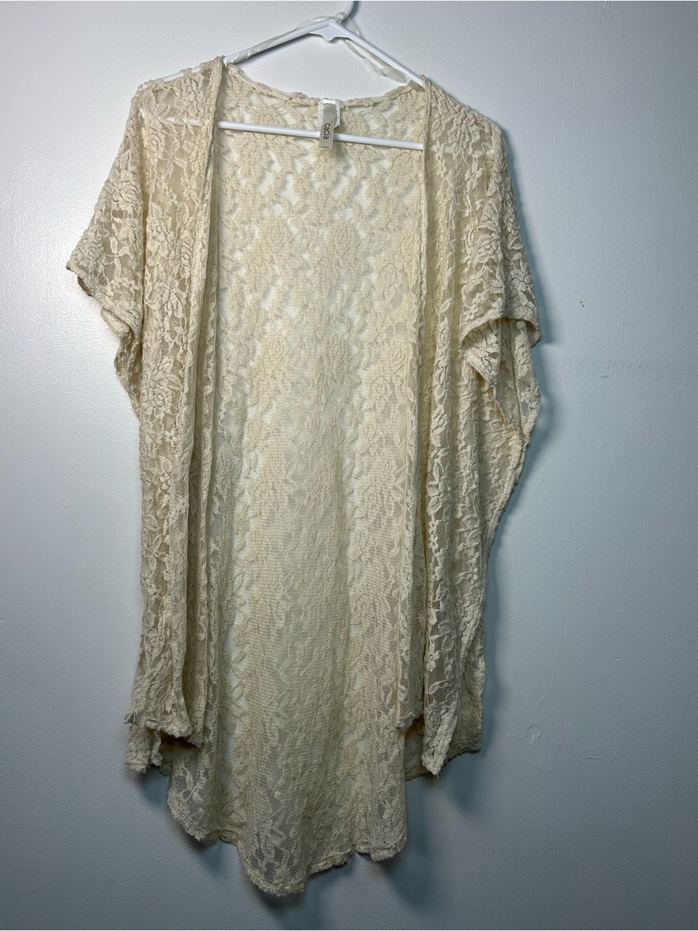 Coastal Boho Beige Lace Crochet Cardigan Med Fairy Grunge Cottagecore Whimsygoth